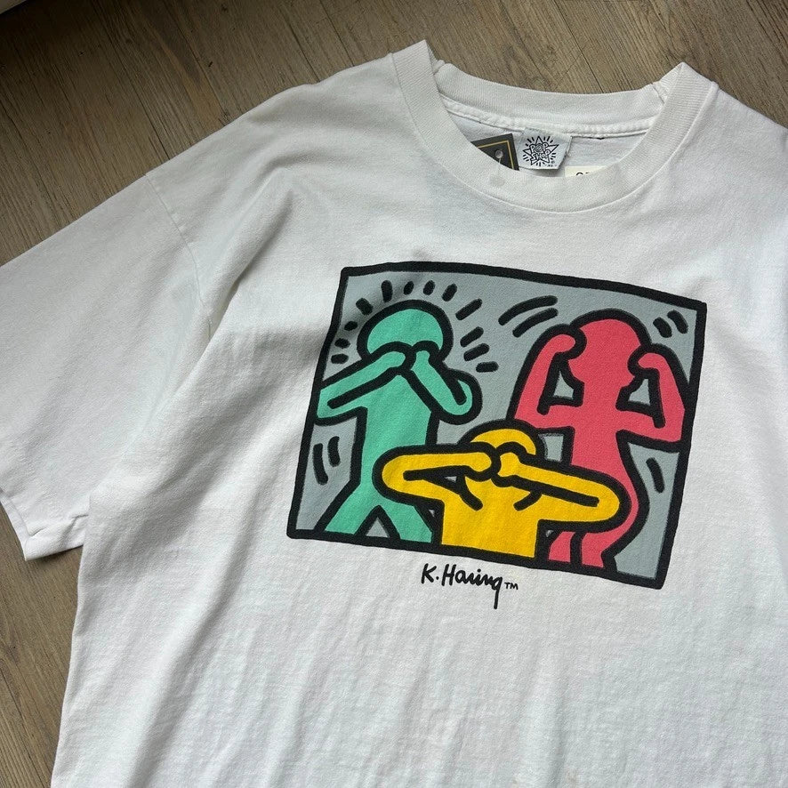 VINTAGE 90s | Keith Haring See No Evil Artwork T-Shirt sz XL