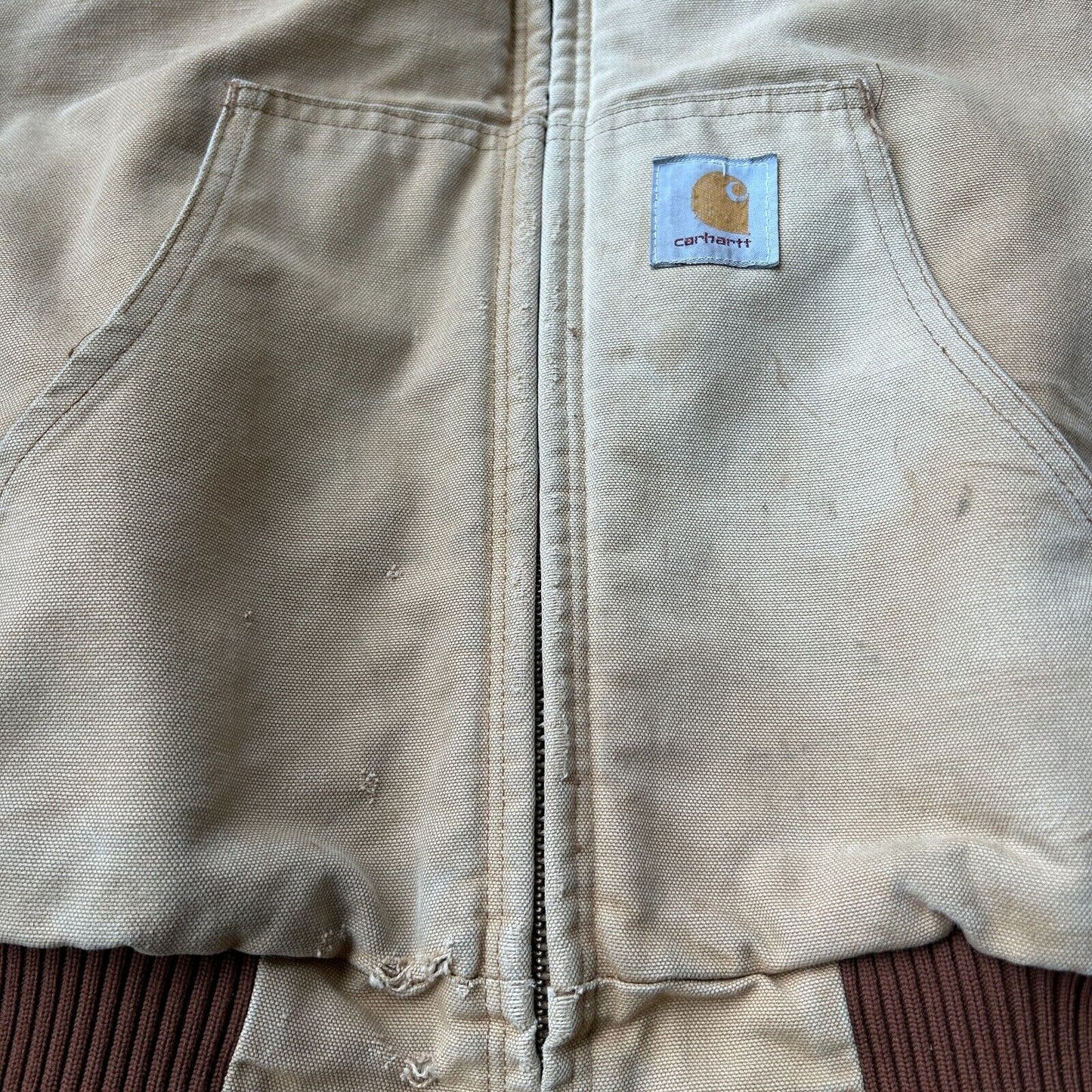 VINTAGE | CARHARTT Sun Faded Tan Hooded Workwear Jacket sz XXL Adult
