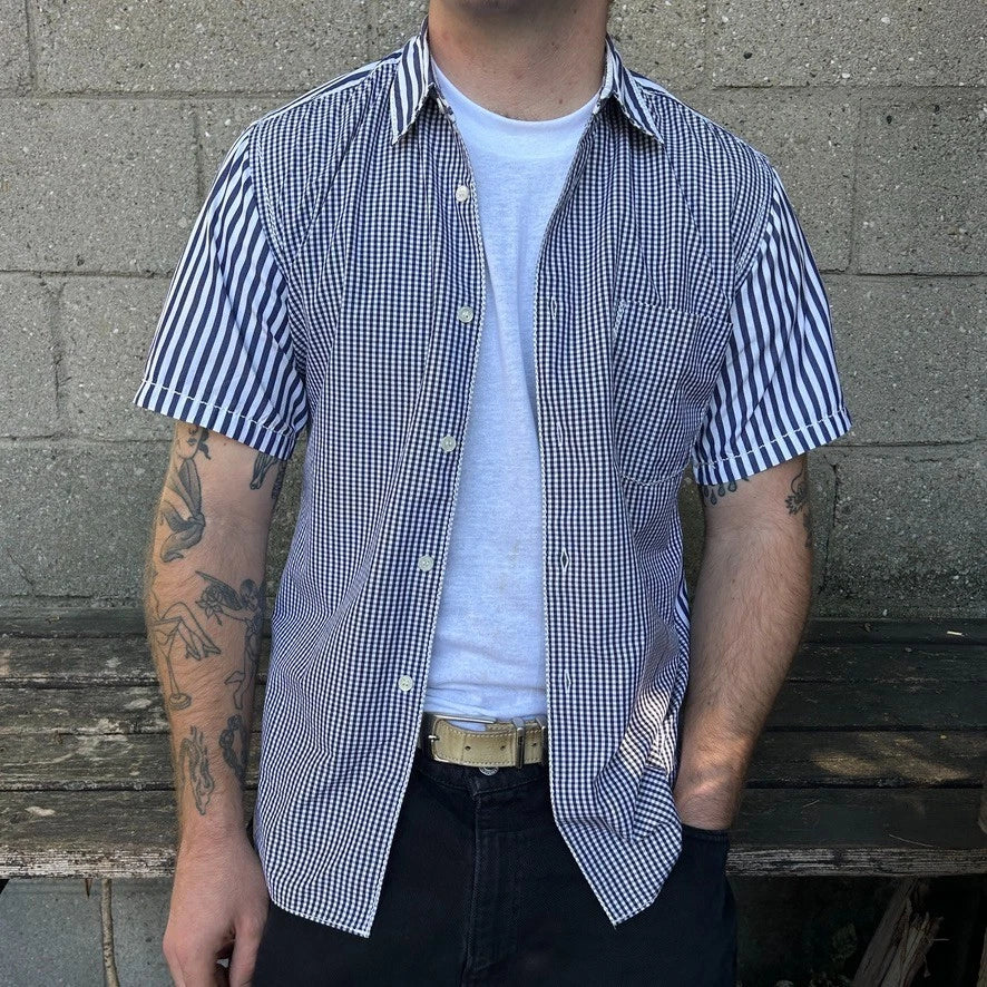 Comme Des Garcons Homme | Gingham Pinstriped Short Sleeve Button Down Shirt sz S