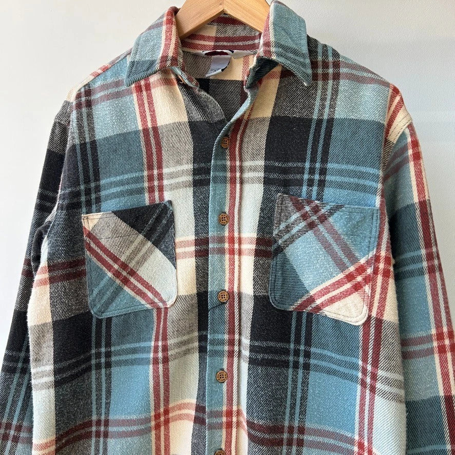 BIG MAC | 1980s Plaid Flannel Vintage Cotton USA Made Button Down Shirt sz M