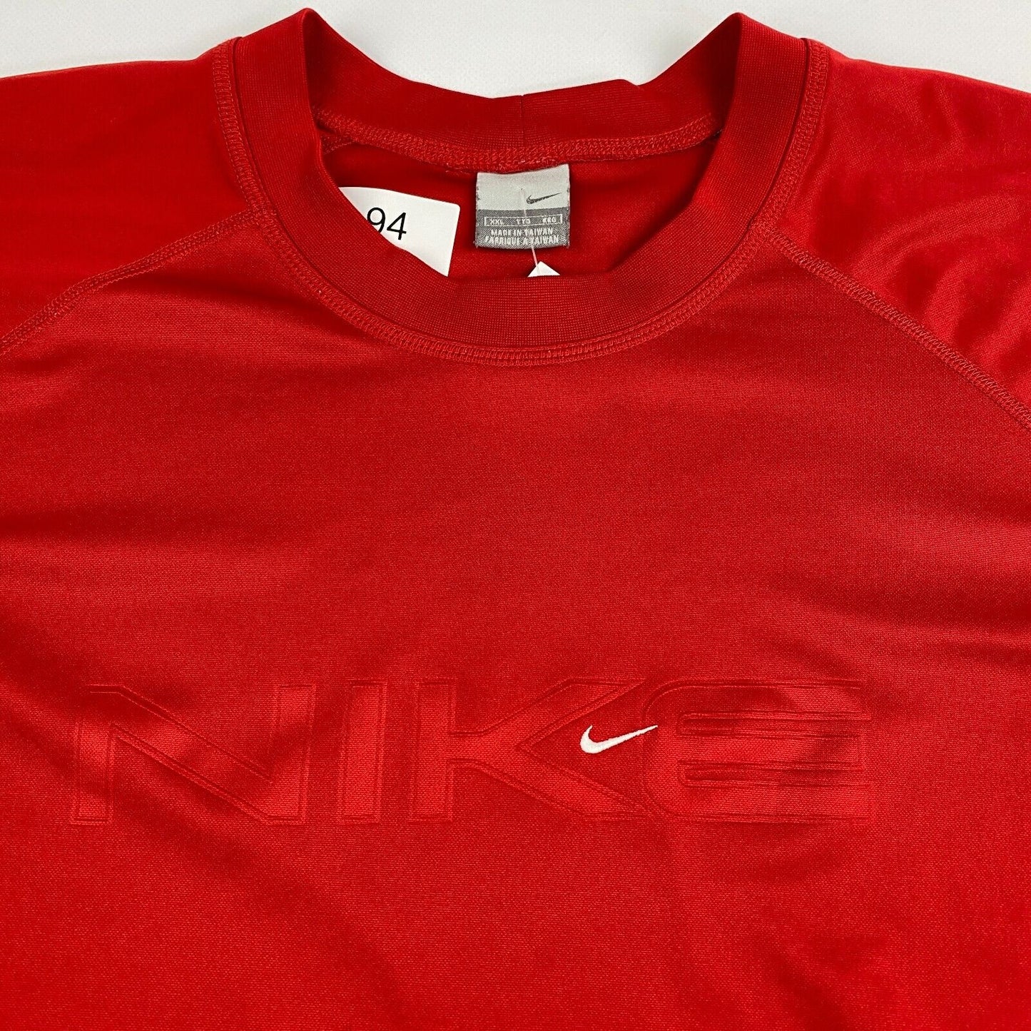 VINTAGE Nike Sm Swoosh Embroidered Red Jersey Performance T-Shirt sz XXL Mens