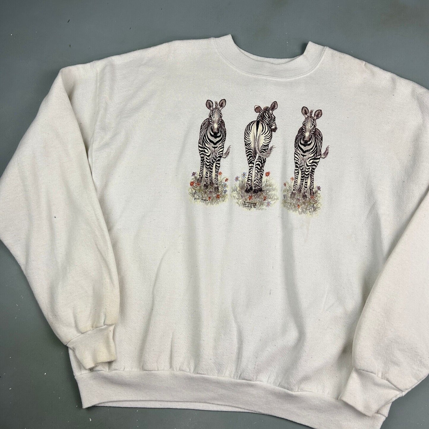 VINTAGE 90s Zebra's Animal White Crewneck Sweater sz XXL Adult