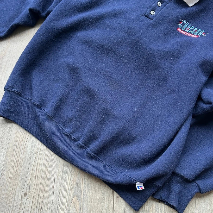 VINTAGE 90s | Chicago Marathon Russell Athletic Collared Crewneck Sweater sz L