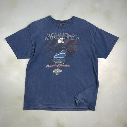 VINTAGE | HARLEY DAVIDSON Motor Cycles Tomahawk Biker Navy T-Shirt sz L Adult