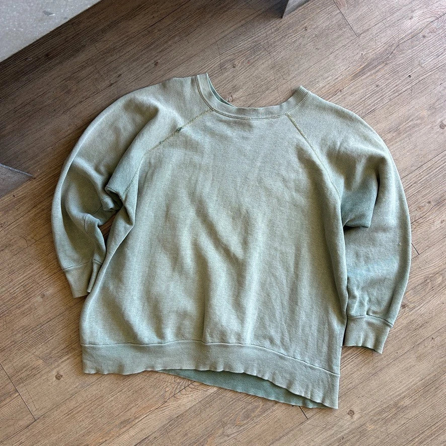 VINTAGE 60s | CW Post Sun Faded Green Raglan Crewneck Sweatshirt sz M