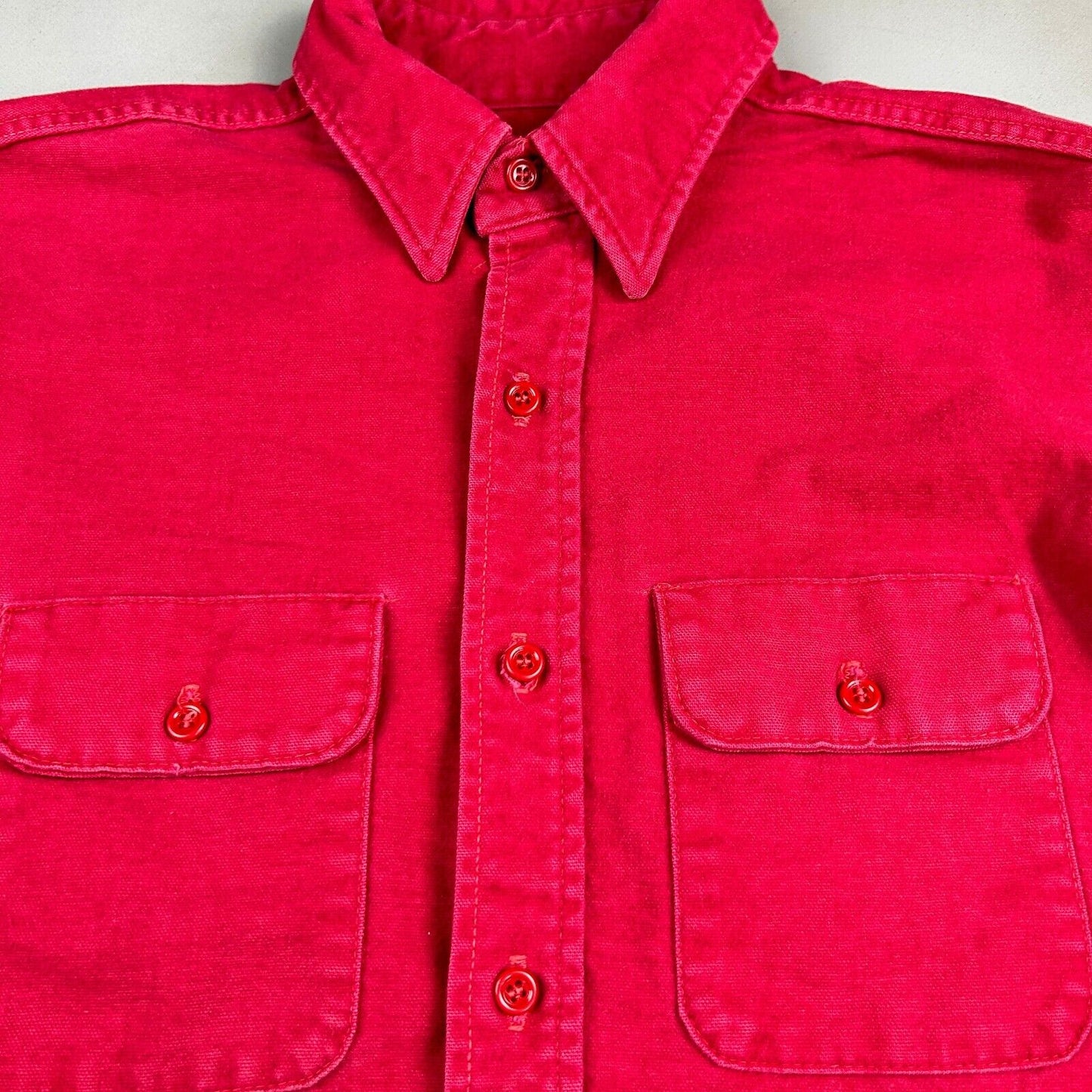 VINTAGE 90s Five Brother Red Chamois Cloth Button Up Shirt sz Large Adult