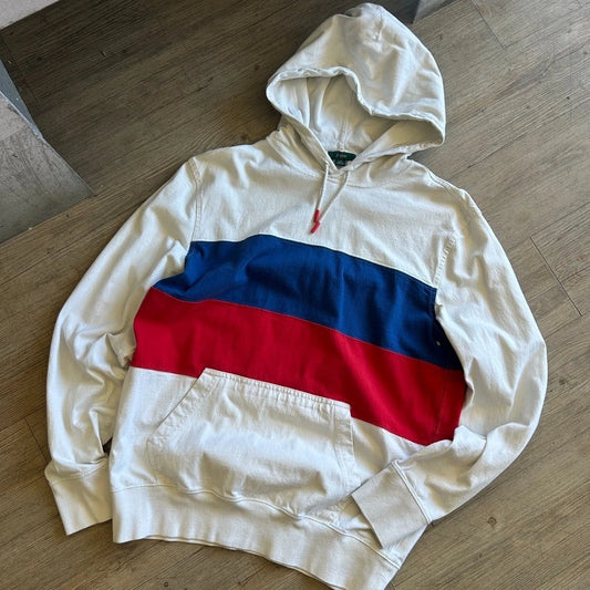 VINTAGE 90s Y2k | J.Crew Striped Hooded Light Sweatshirt sz M