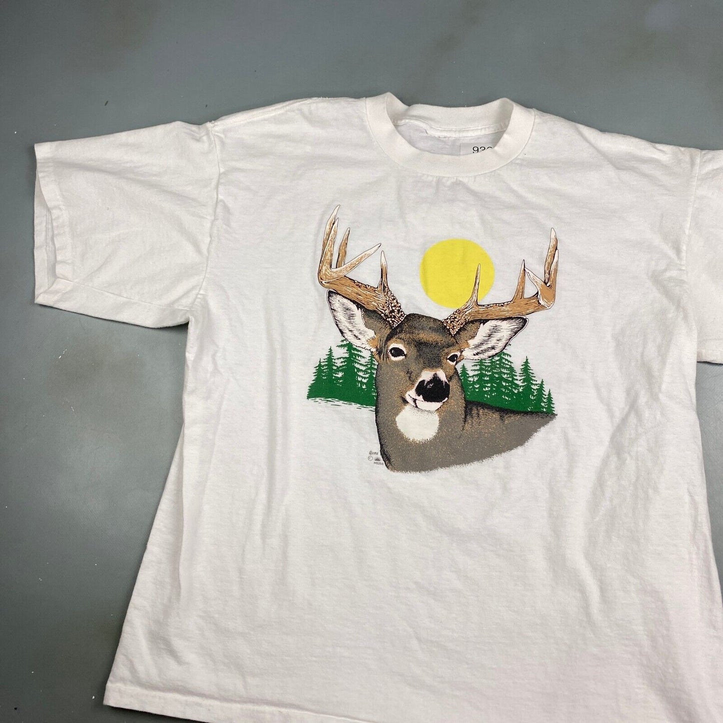 VINTAGE 90s Illustrated Nature Deer White T-Shirt sz Large Men Adult