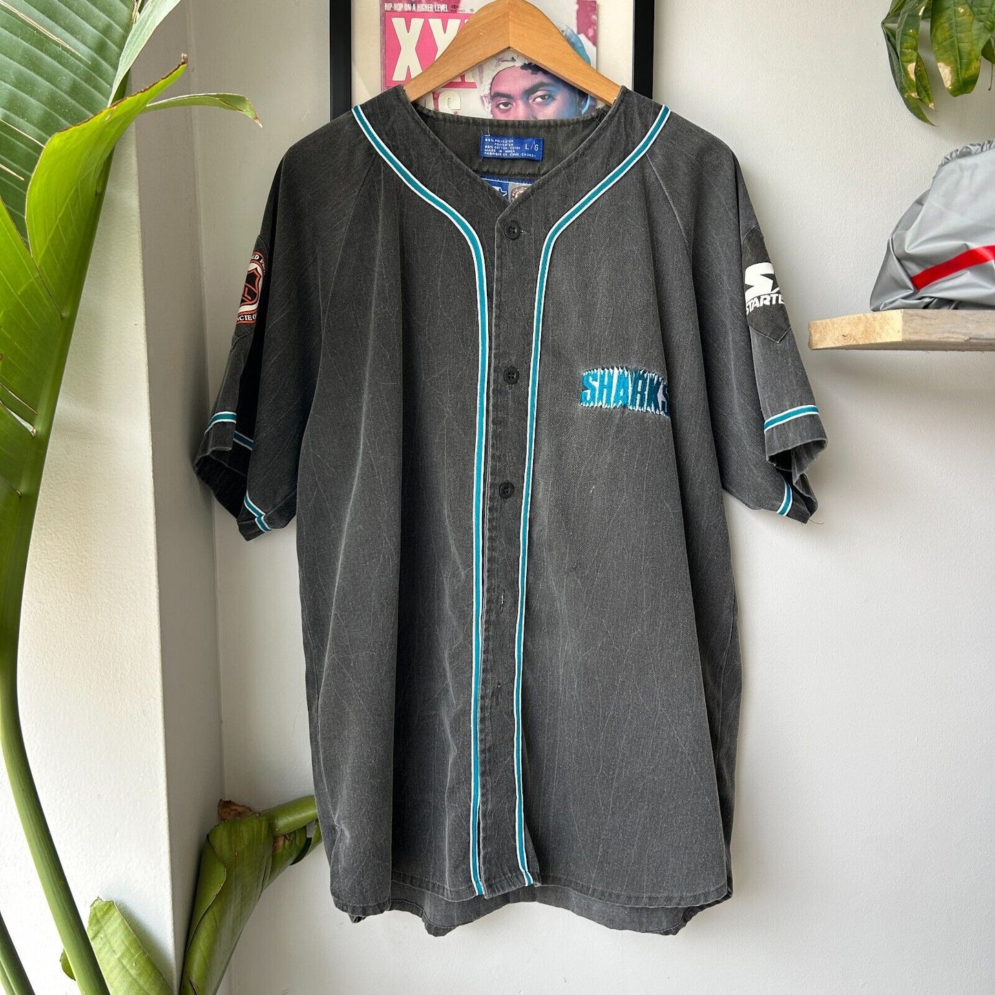 VINTAGE 90s | San Jose Sharks STARTER Baseball Jersey sz L