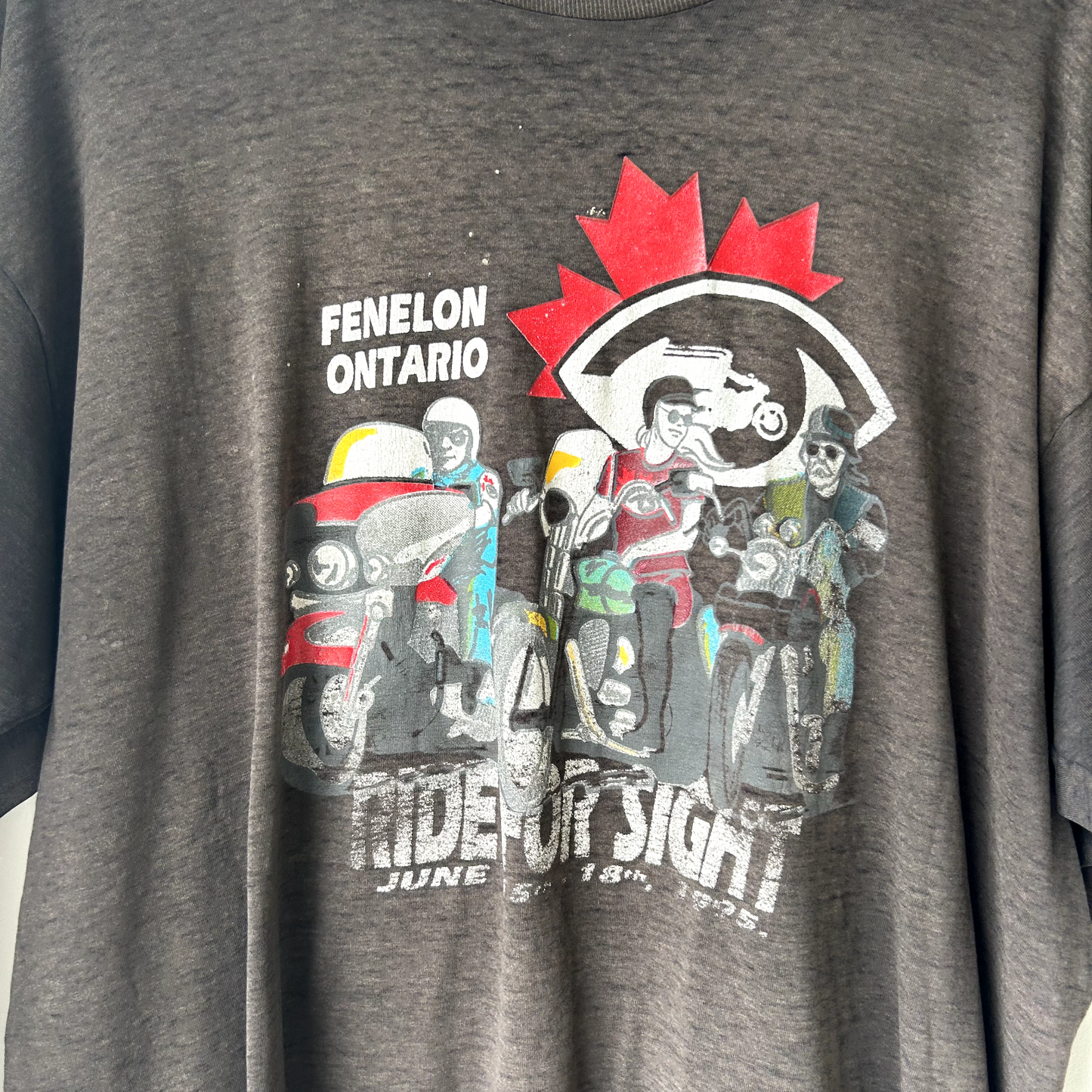 VINTAGE 1995 | Fenelon Ontario Ride For Sight Faded Biker T-Shirt sz XXL Adult