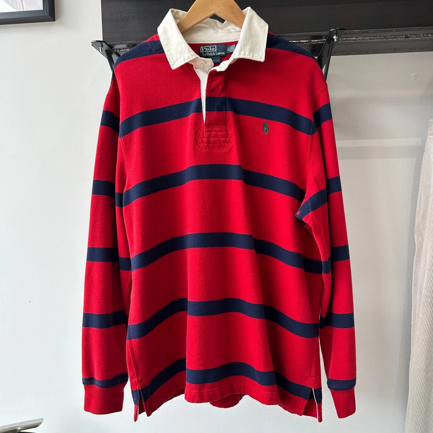 VINTAGE | Polo by Ralph Lauren Striped Sm Pony Rugby Fleece Shirt sz XL
