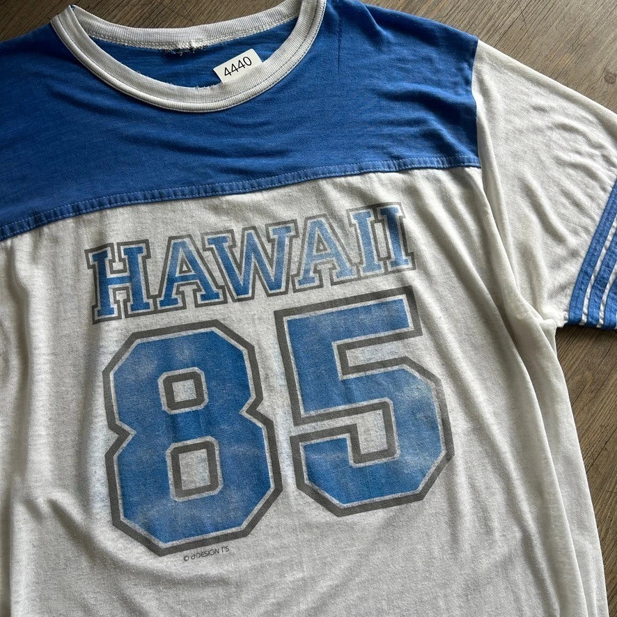 1980s | HAWAII #85 Thrashed Thin Cotton Vintage Football Jersey T-Shirt sz XL