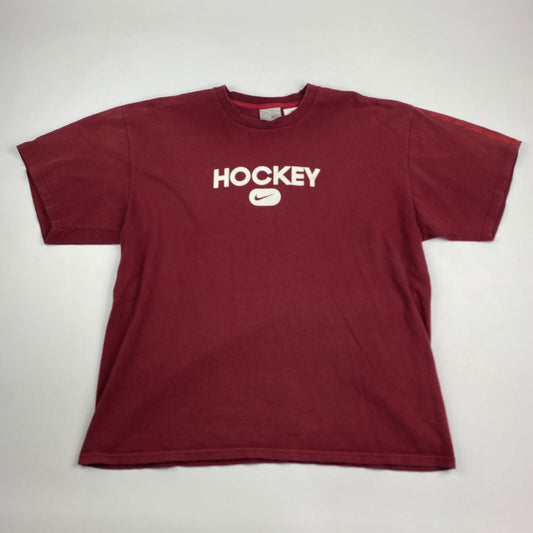 VINTAGE NIKE Hockey Mid Swoosh Print Red T-Shirt sz XL Men