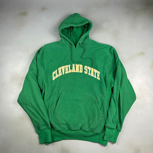 VINTAGE Cleveland State Green Technical Lined Hoodie Sweater sz Medium Adult