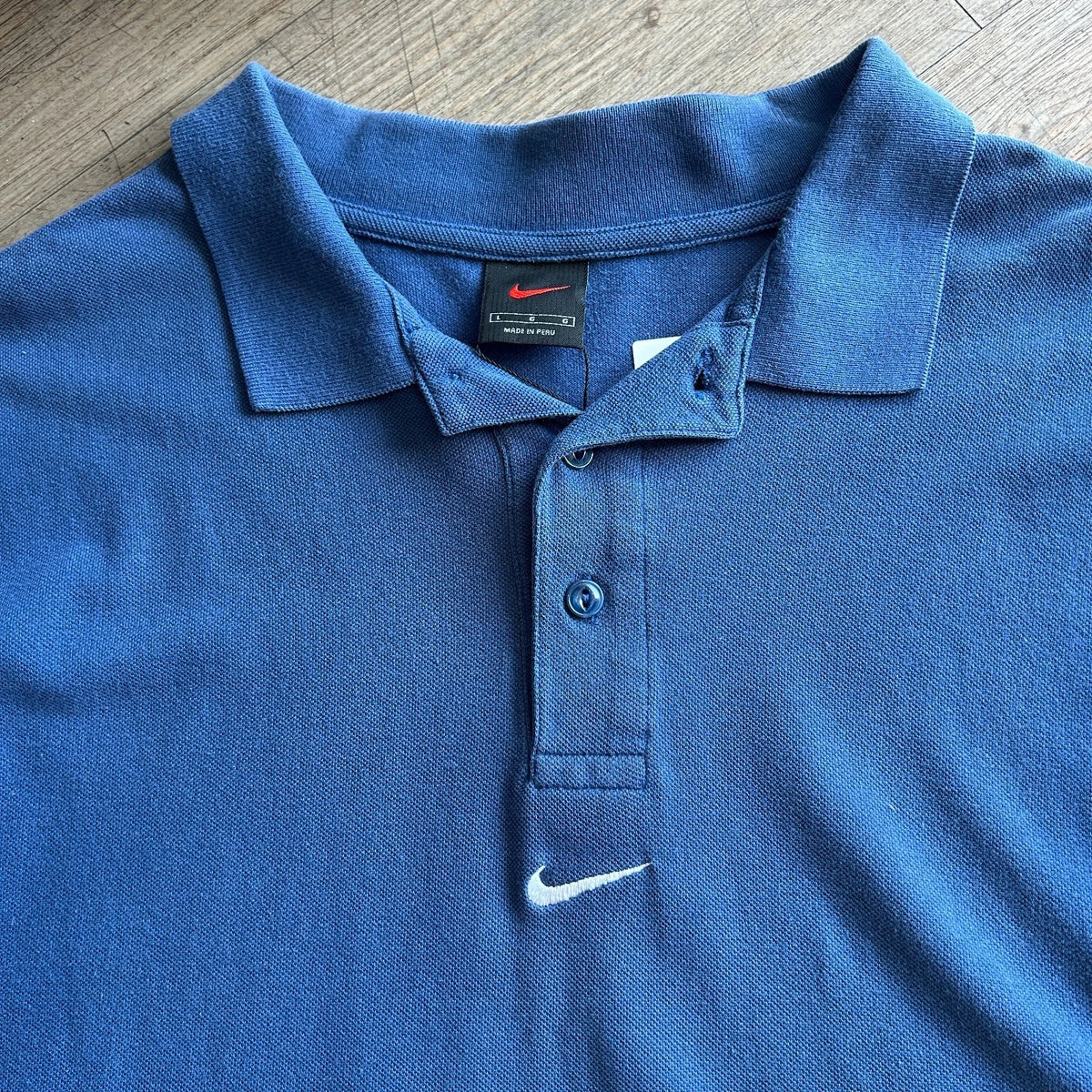1990s | NIKE Mid Swoosh Blue Golf Polo Shirt sz L