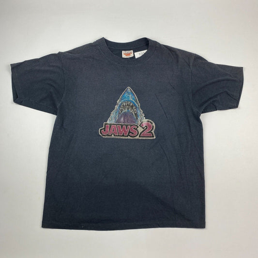 VINTAGE 80s Jaws 2 Movie Shark Black T-Shirt sz L Mens MadeinUSA