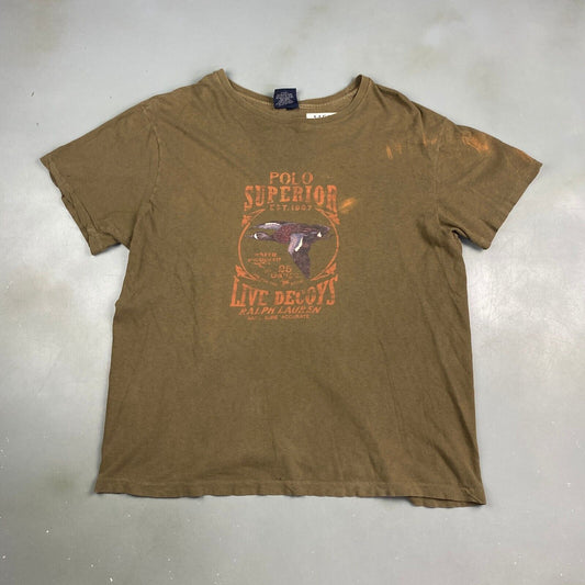 VINTAGE Ralph Lauren POLO Superior Sportsmen Brown T-Shirt sz Large Adult