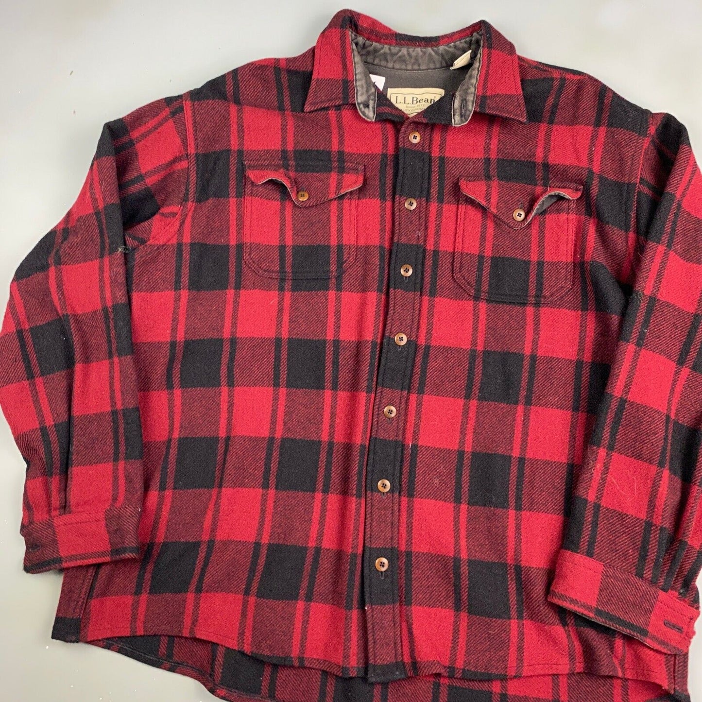 VINTAGE 90s L.L Bean Red Wool Blend Plaid Flannel Button Up Shirt sz XL Adult