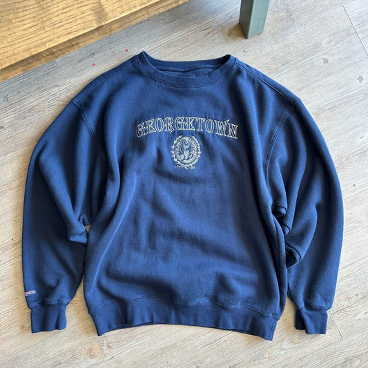 VINTAGE | Georgetown Embroidered Crest Crew Sweater sz L