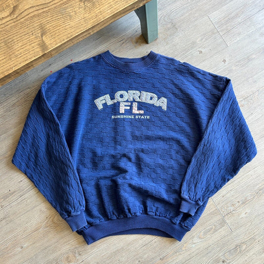 VINTAGE 90s | Florida Textured Checkered Crew Sweater sz L