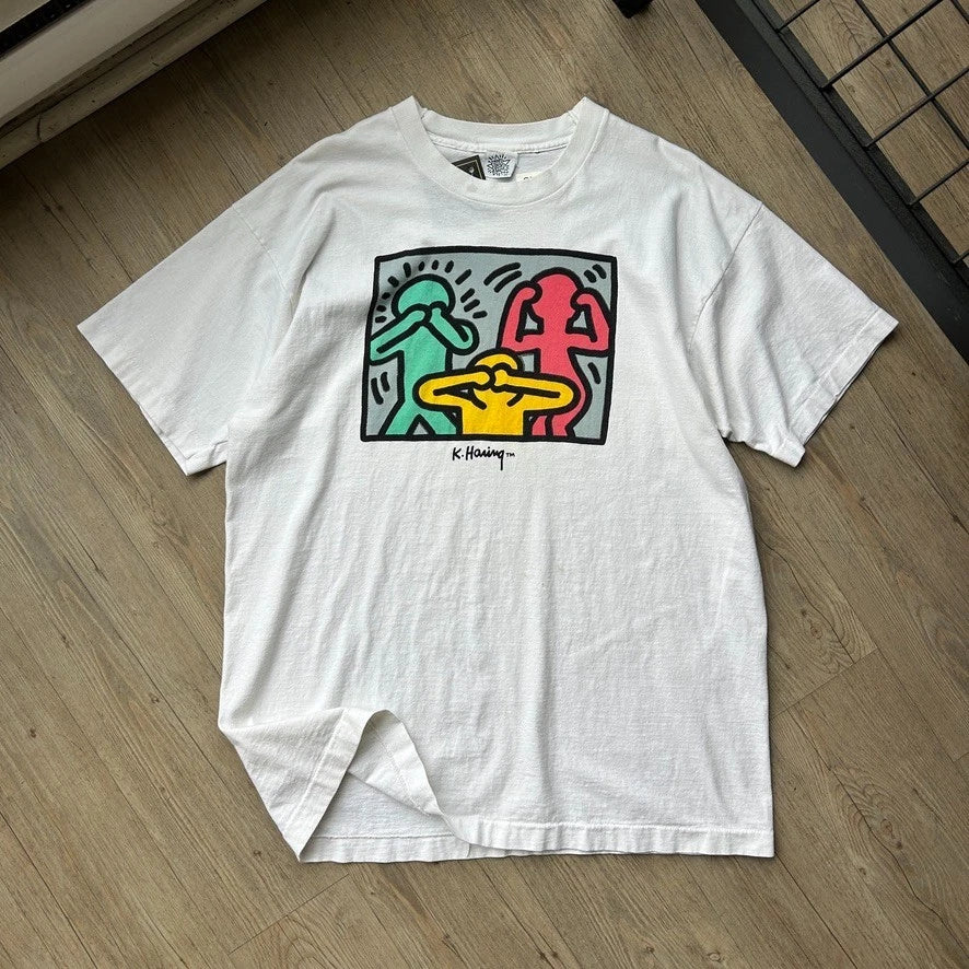 VINTAGE 90s | Keith Haring See No Evil Artwork T-Shirt sz XL