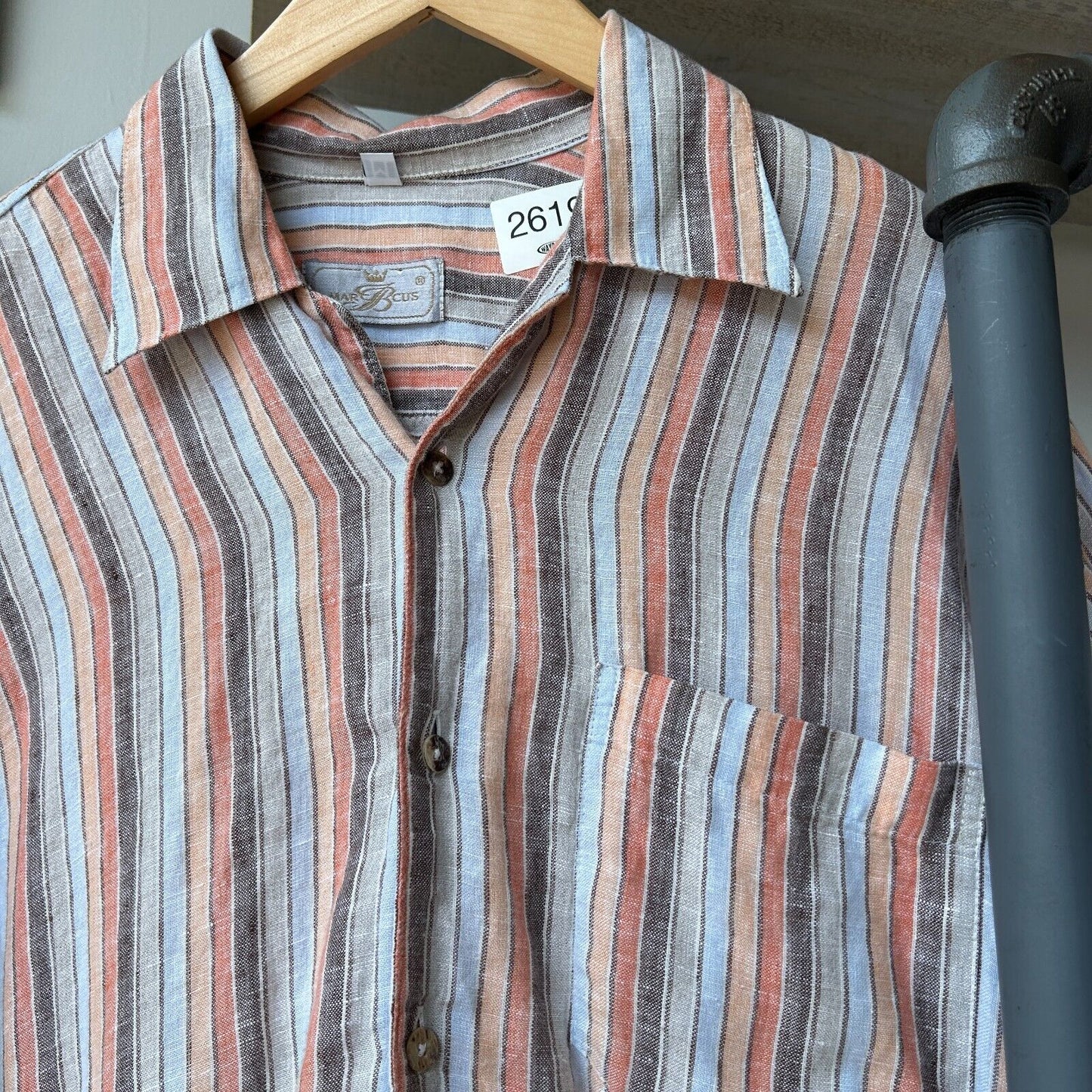 VINTAGE 80s | Pastel Striped Linen Short Sleeve Button Down Shirt sz M
