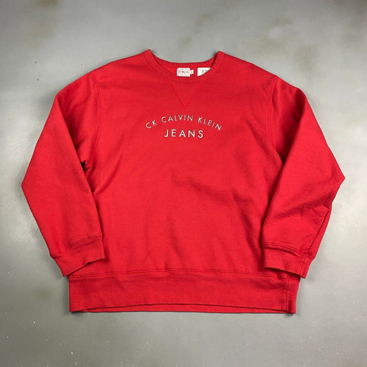 VINTAGE Calvin Klein Jeans Embossed Logo Red Sweater sz Large Womens