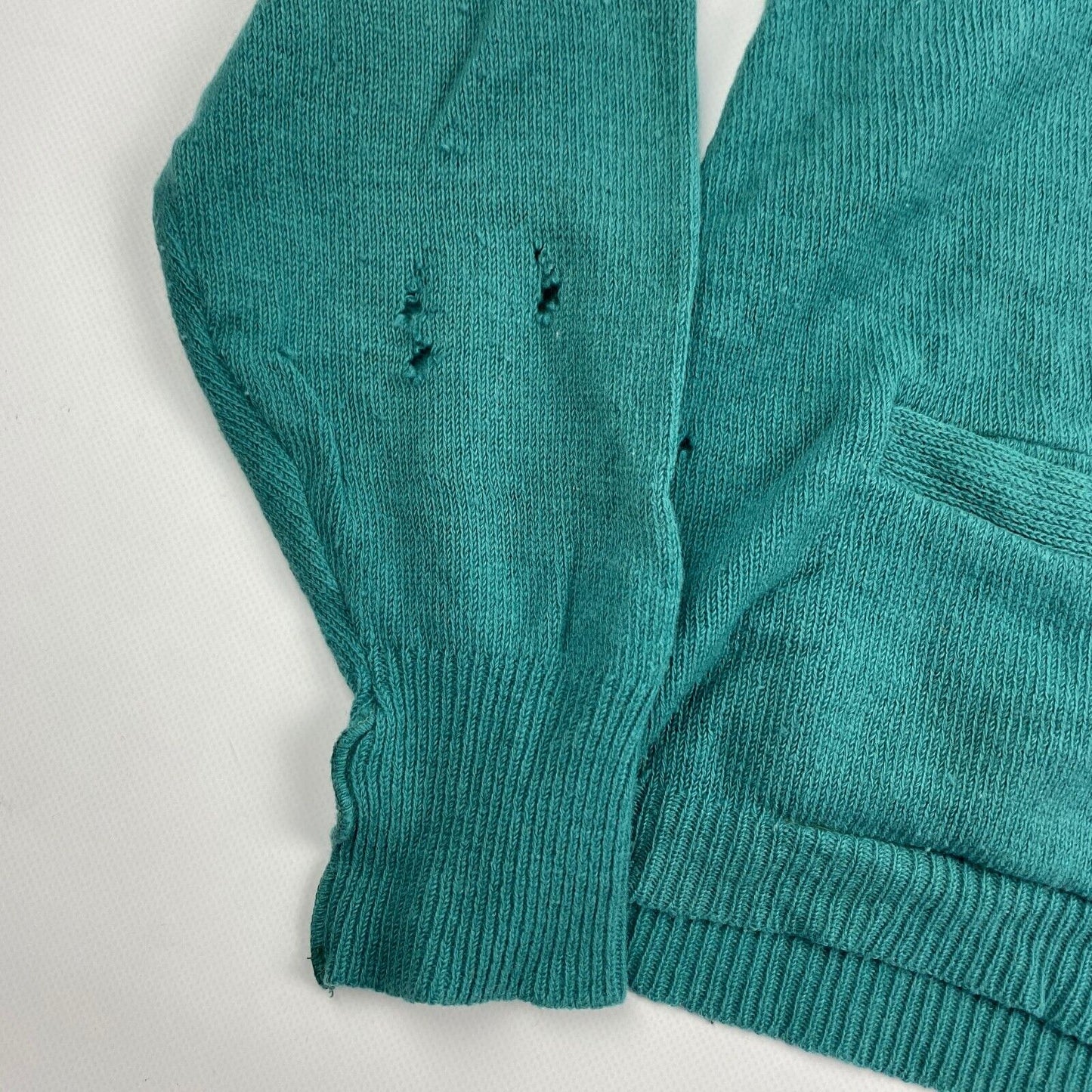 VINTAGE 80s Penmans Teal Wool Distressed Cardigan Sweater sz Small Men