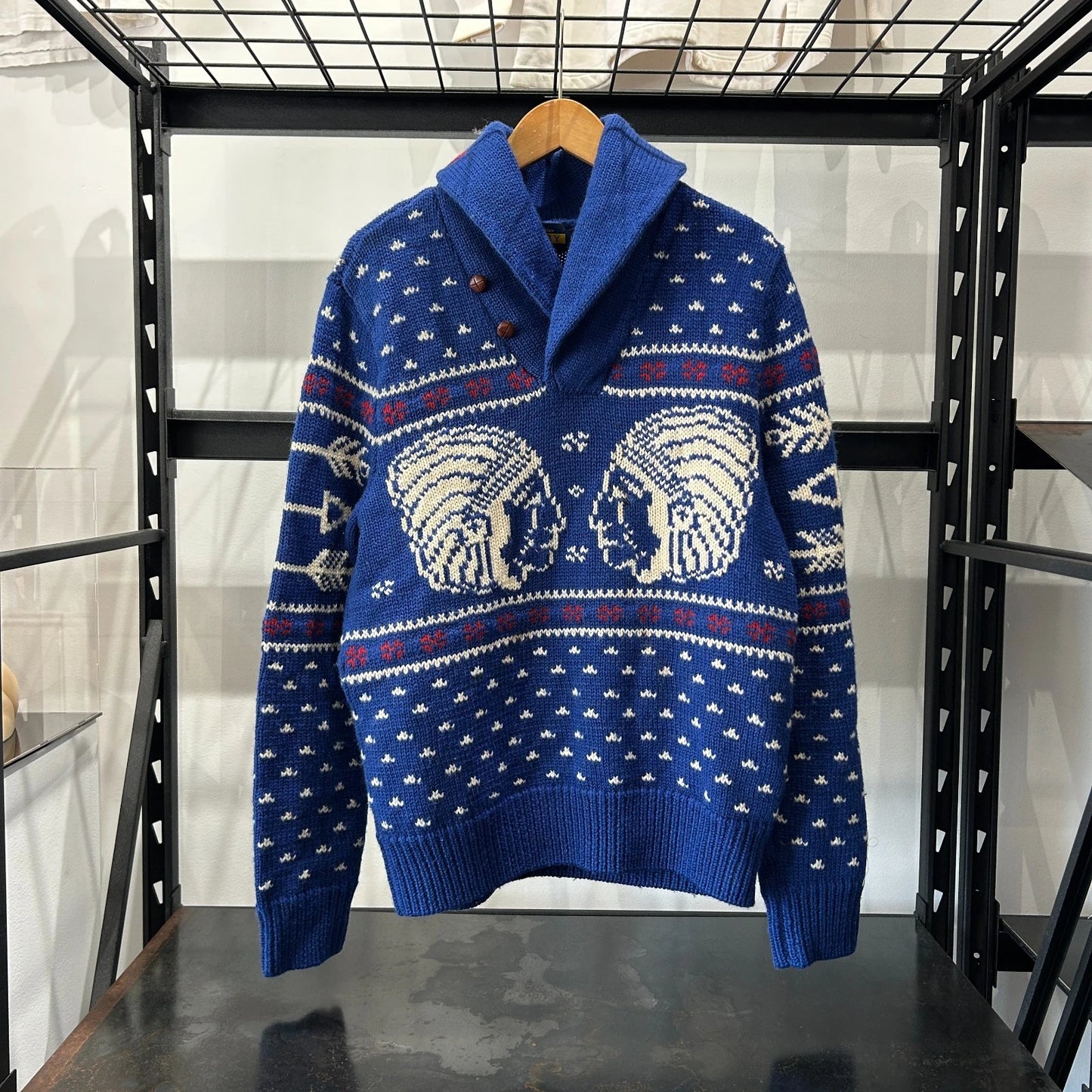 VINTAGE | Ralph Lauren RUGBY Indian Head Shawl Knit Sweater sz L