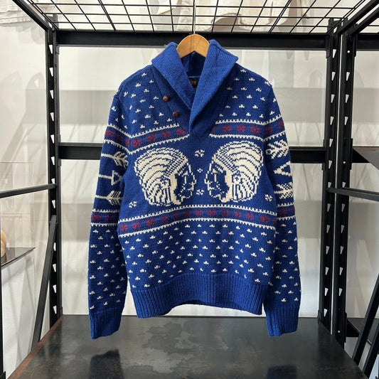 VINTAGE | Ralph Lauren RUGBY Indian Head Shawl Knit Sweater sz L