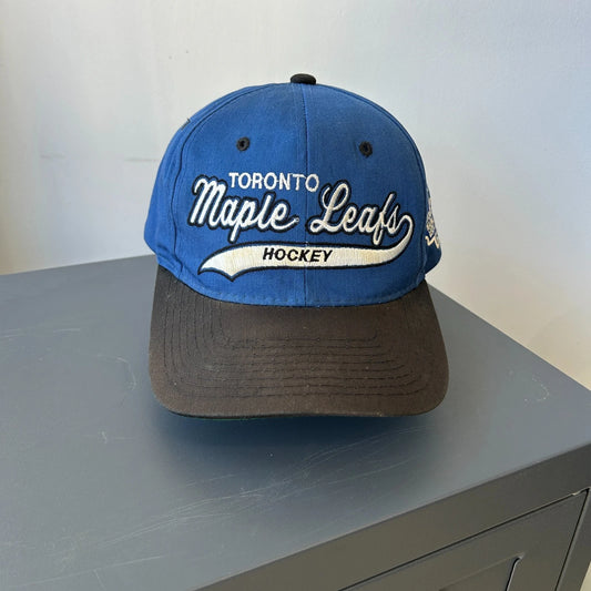 VINTAGE 90s | Toronto Maple Leafs NHL Script Starter Snapback Hat sz OS