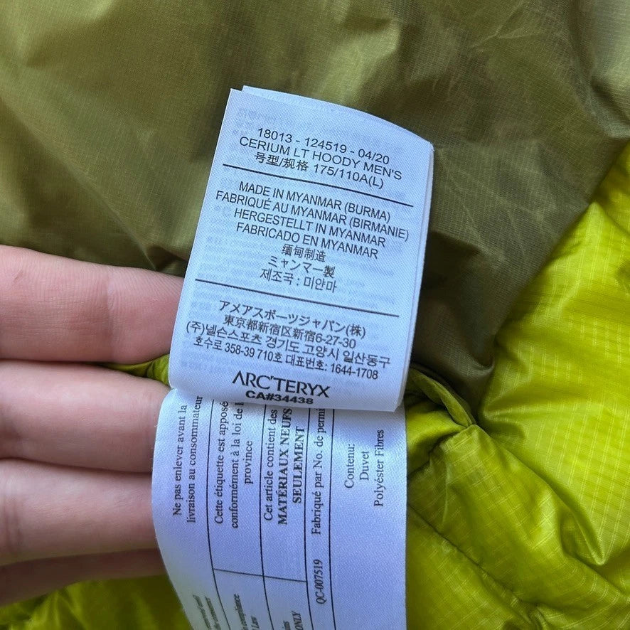 ARC'TERYX | Green Cerium LT Hoody Down Jacket sz L