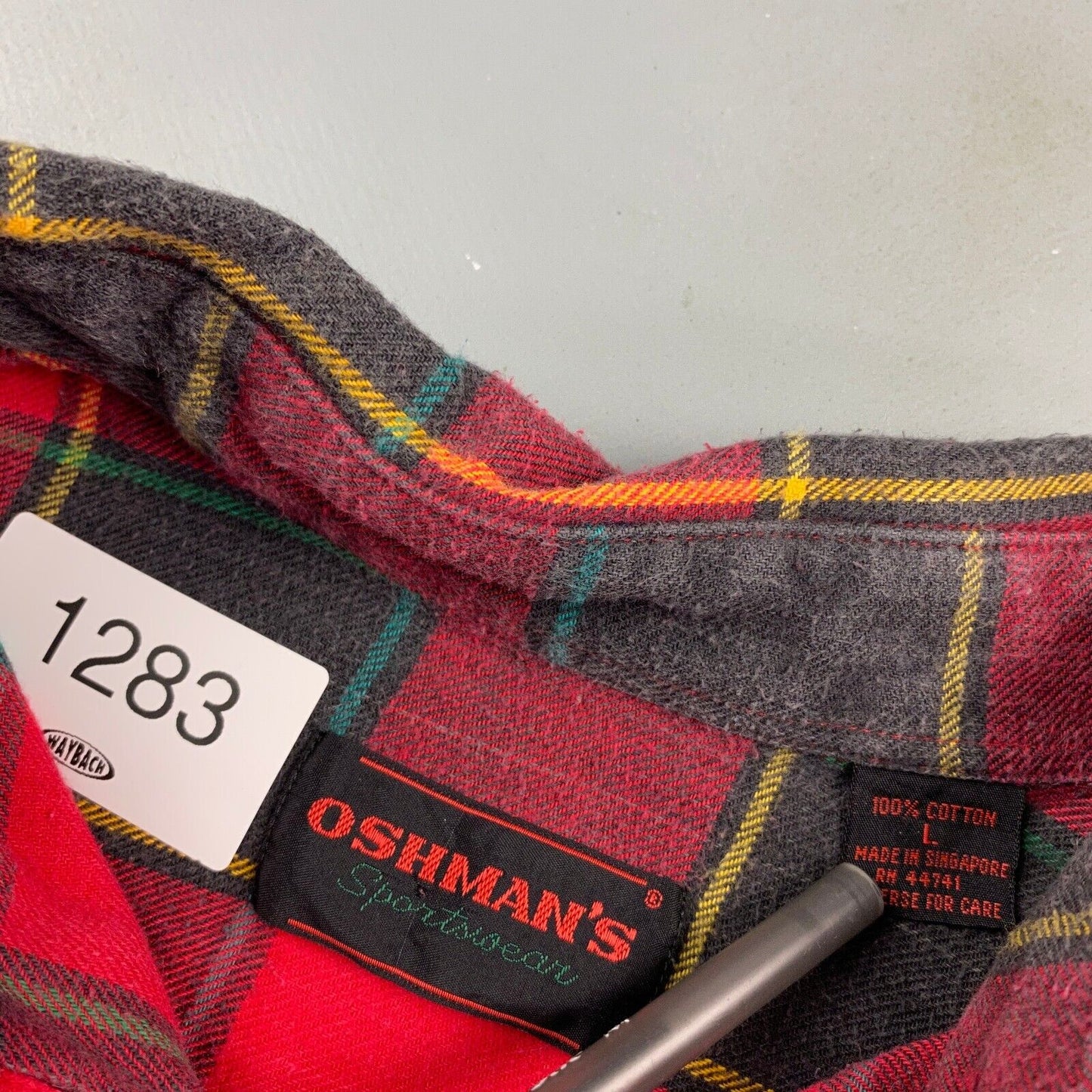 VINTAGE 90s Oshman's Red Plaid Flannel Button Up Shirt sz Large Adult