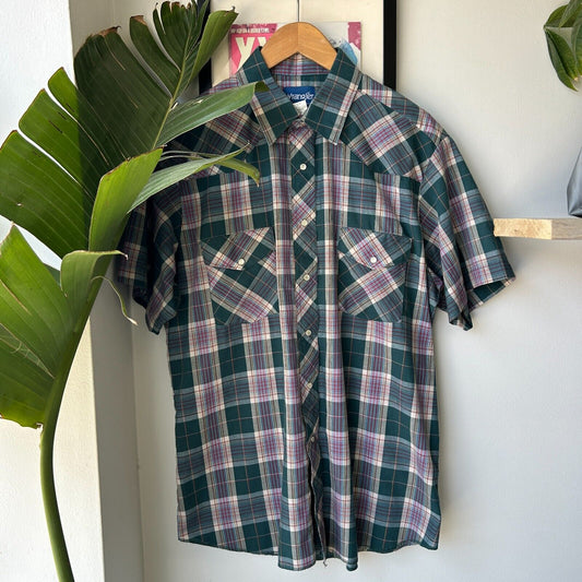 VINTAGE 90s | Wrangler Short Sleeve Button Snap Shirt sz L