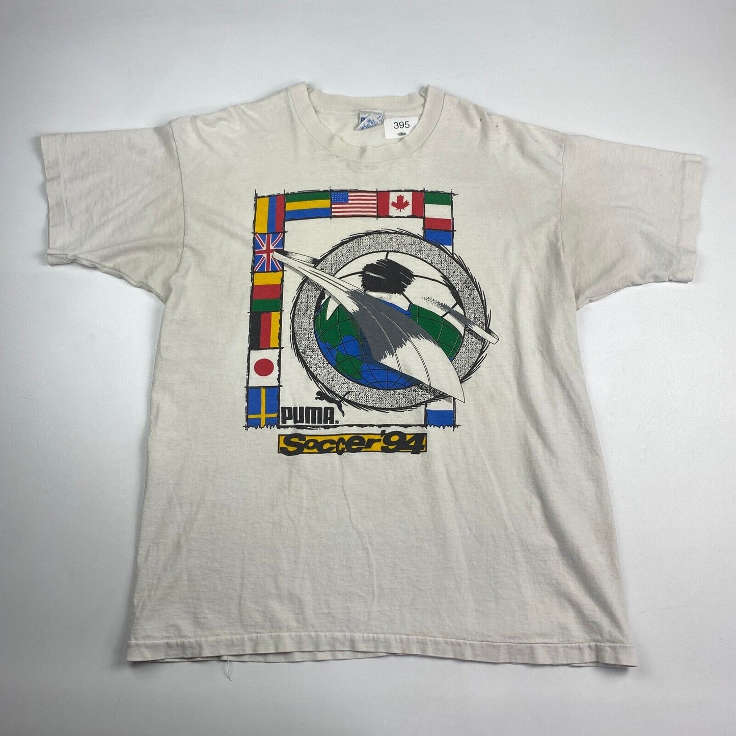 VINTAGE 1994 PUMA World Cup Soccer Graphic White T-Shirt sz XL Men