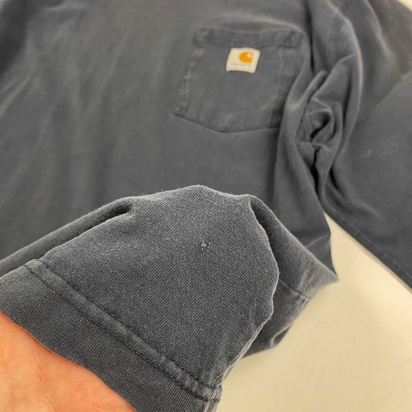 VINTAGE Carhartt Navy Sm Logo Pocket Long Sleeve T-Shirt sz Large Men