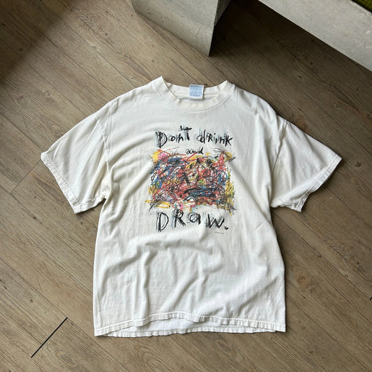 VINTAGE | Don't Drink & Draw Fred Babb Thrashed T-Shirt sz L