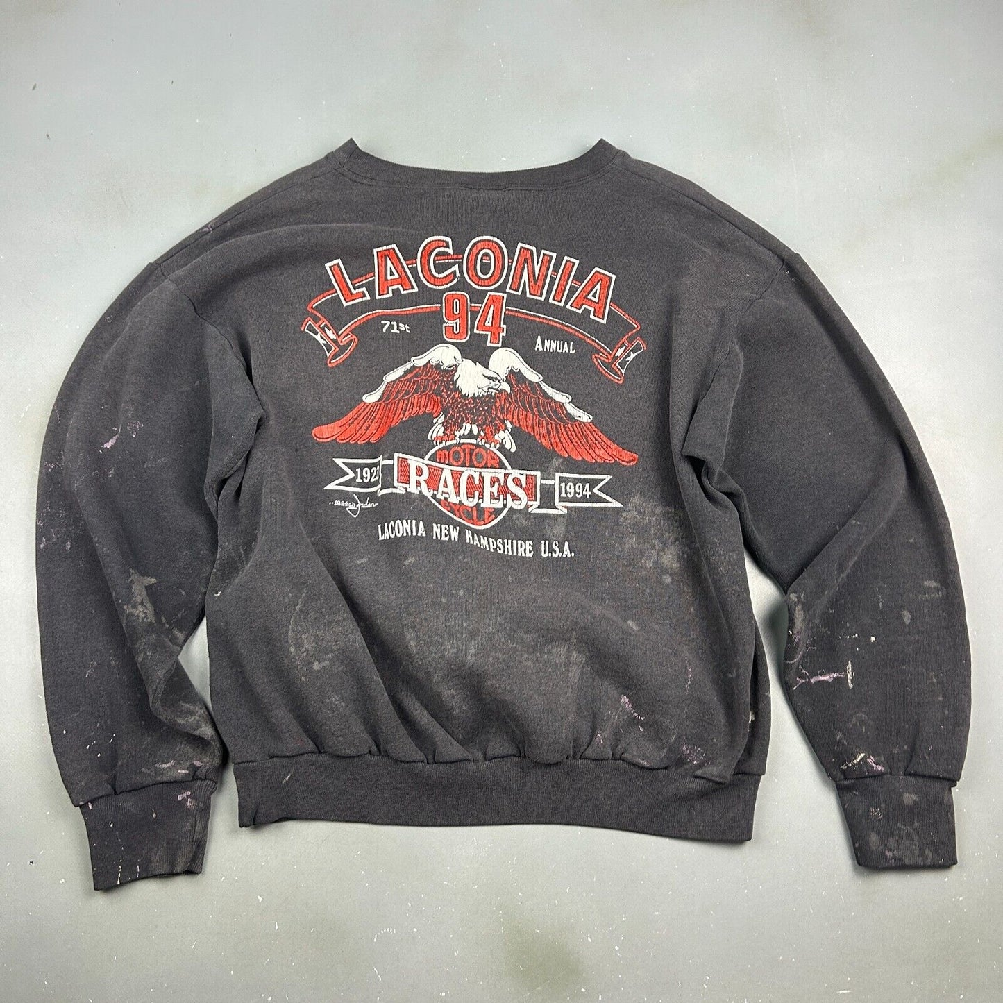 VINTAGE 90s | One Of A Kind American BIKER 3D Emblem Crewneck Sweater sz L Adult