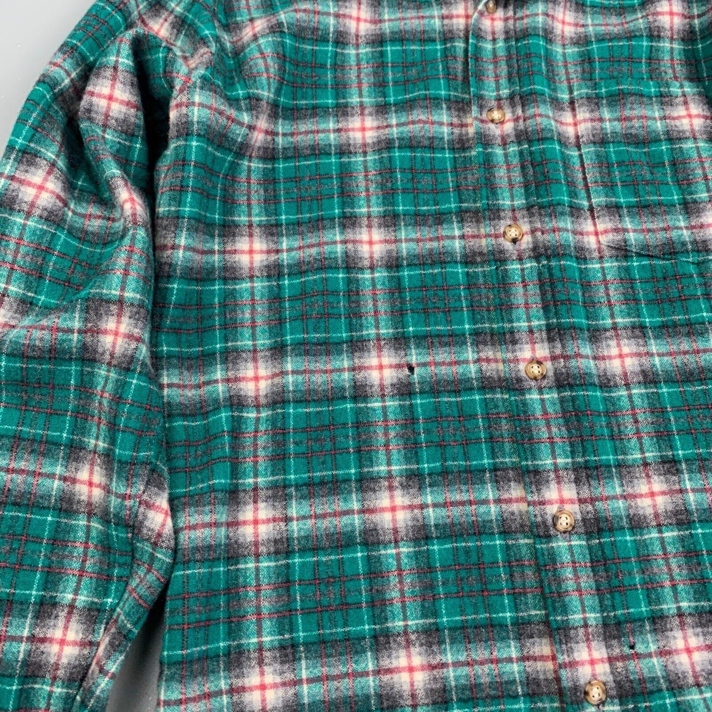 VINTAGE 90s Pendleton Green Wool Plaid Flannel Button Up Shirt sz Small Adult