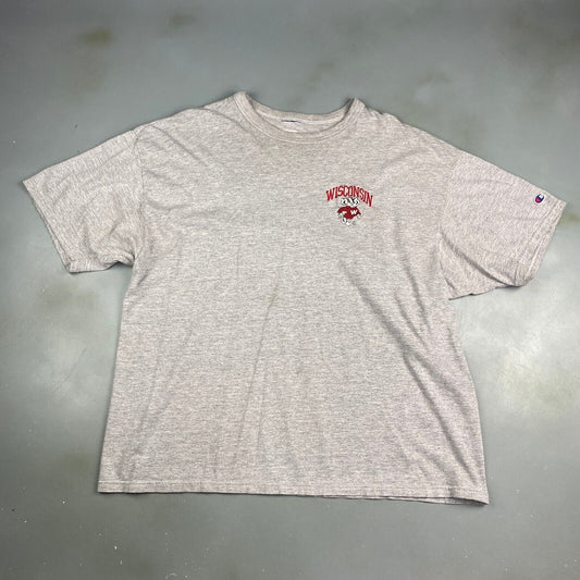 VINTAGE 90s Wisconsin Embroidered Logo Champion Grey T-Shirt sz XL Adult