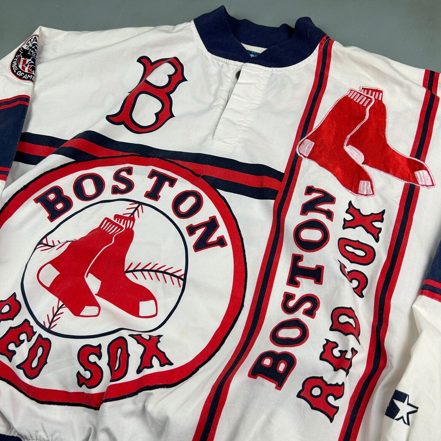 VINTAGE 90s MLB Boston Red Sox Starter Warm Up Pullover Jacket sz Large Adult