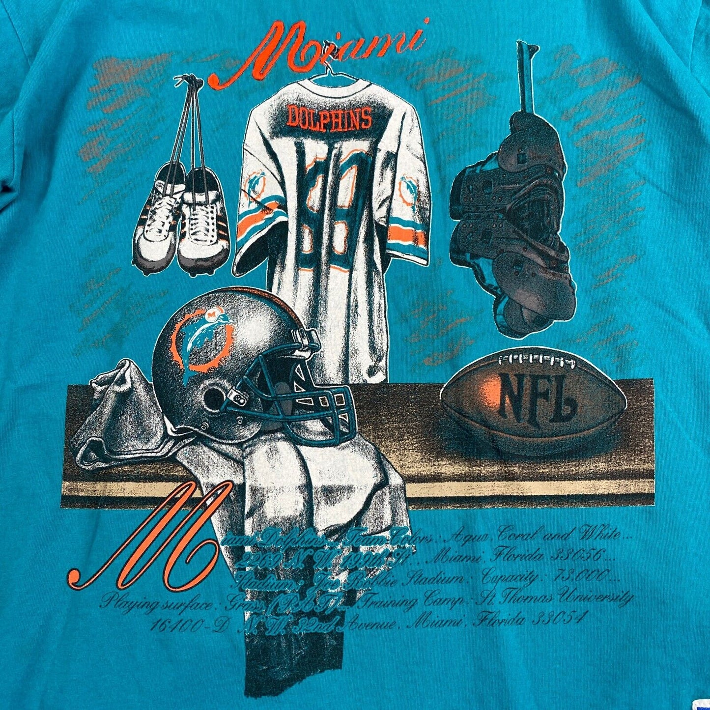 Vintage 90s Miami Dolphins NFL Nutmeg Maska CCM T-Shirt sz Large Men Adult