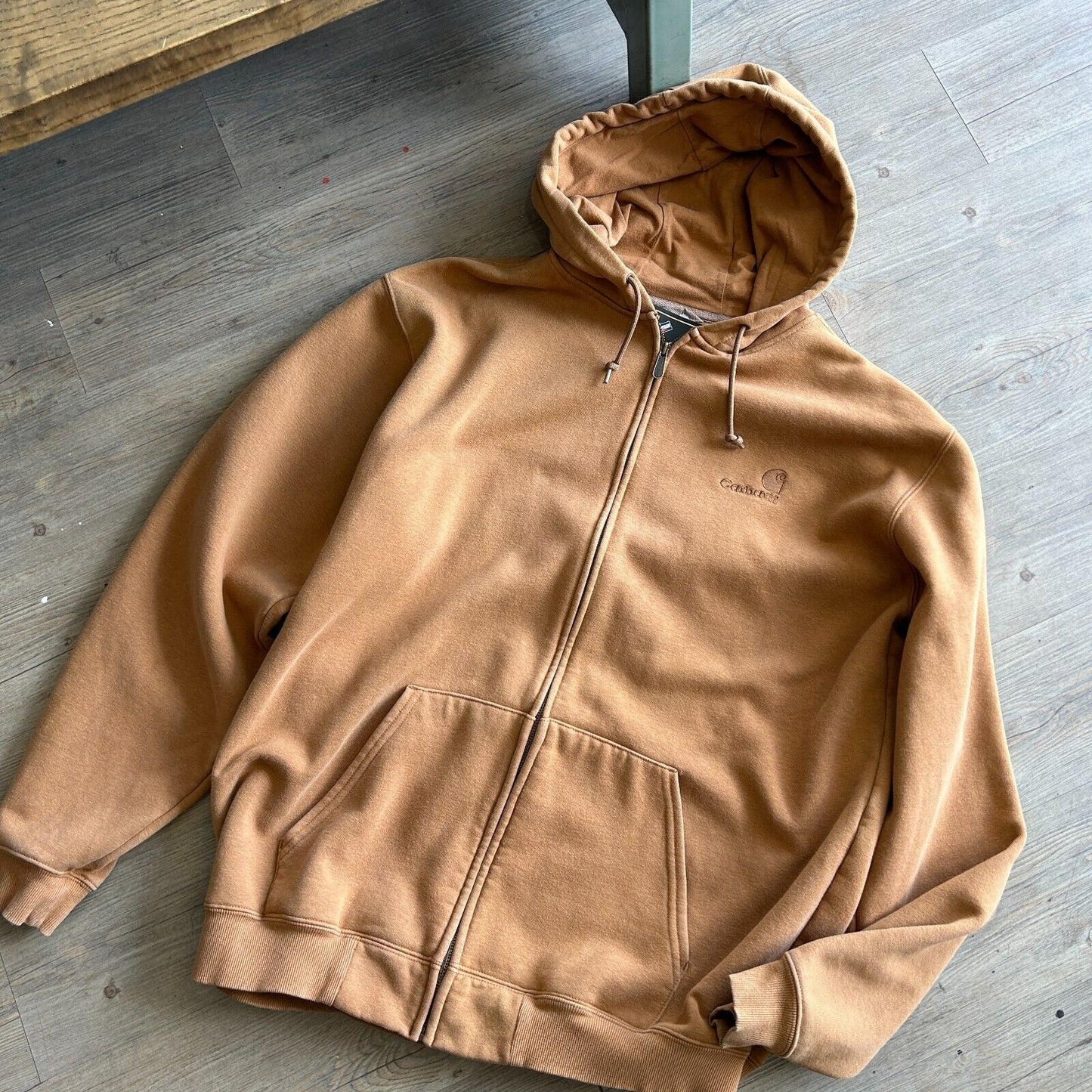 VINTAGE | Carhartt Embroidered Logo Brown Zip Up Hoodie Sweater sz XL Tall