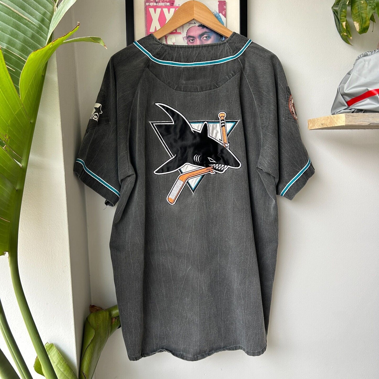 VINTAGE 90s | San Jose Sharks STARTER Baseball Jersey sz L