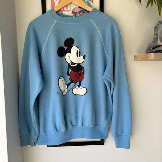 VINTAGE 80s | Mickey Mouse Baby Blue Crew Sweater sz XL