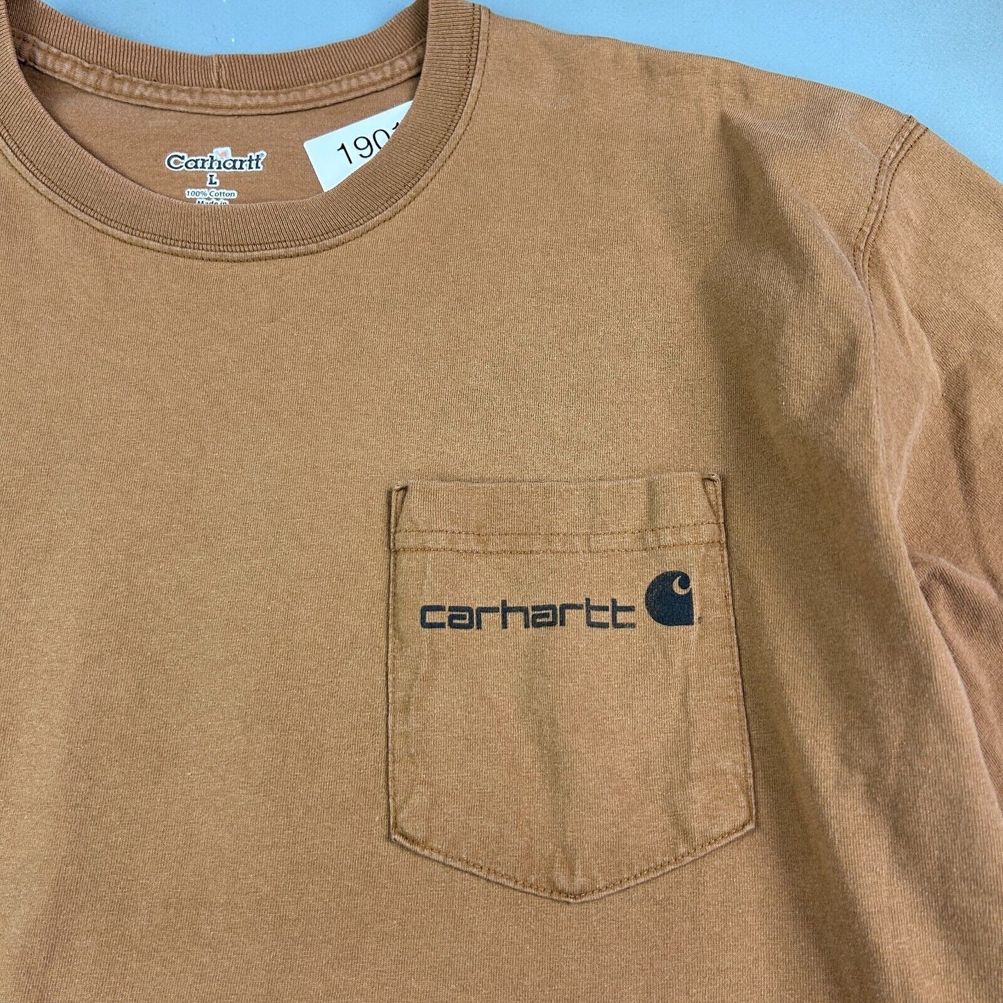 CARHARTT Logo Brown Pocket T-Shirt sz L Adult