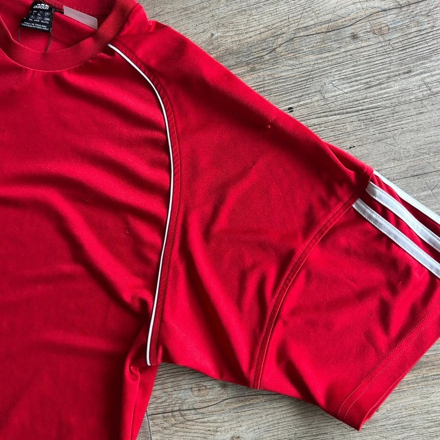 ADIDAS Y2k | Centre Logo Red Running Climalite Jersey T-Shirt sz XL