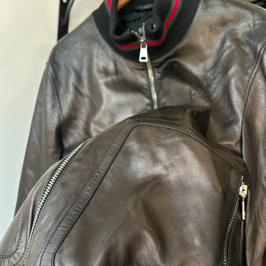GUCCI by Tom Ford | Web Line Vintage Leather Jacket sz 56