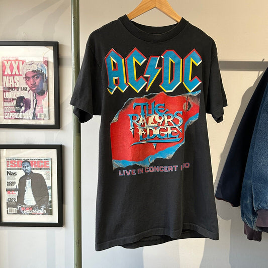 VINTAGE 1990 | ACDC The Razors Edges Concert Band T-Shirt sz M Adult