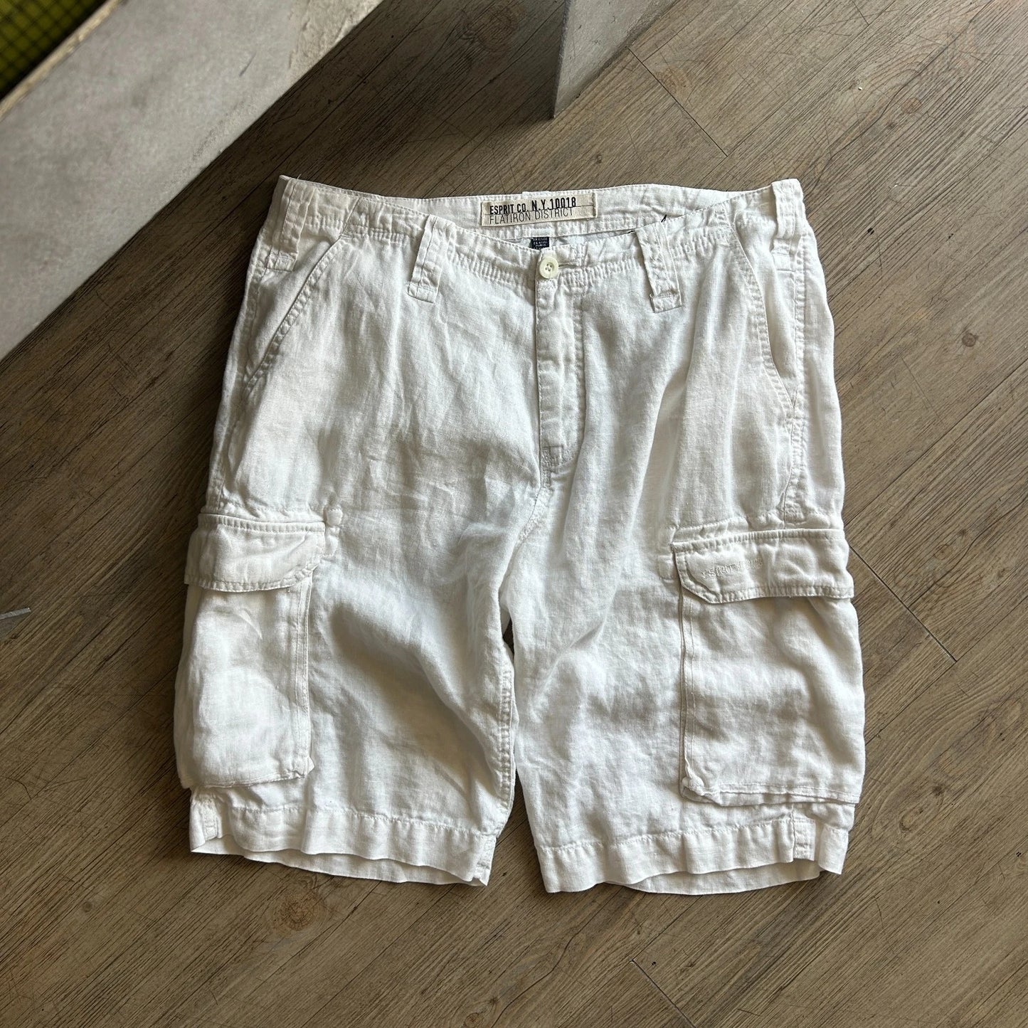 Esprit Co N.Y | White Linen Loose Fit Vintage Y2K Cargo Shorts sz W35